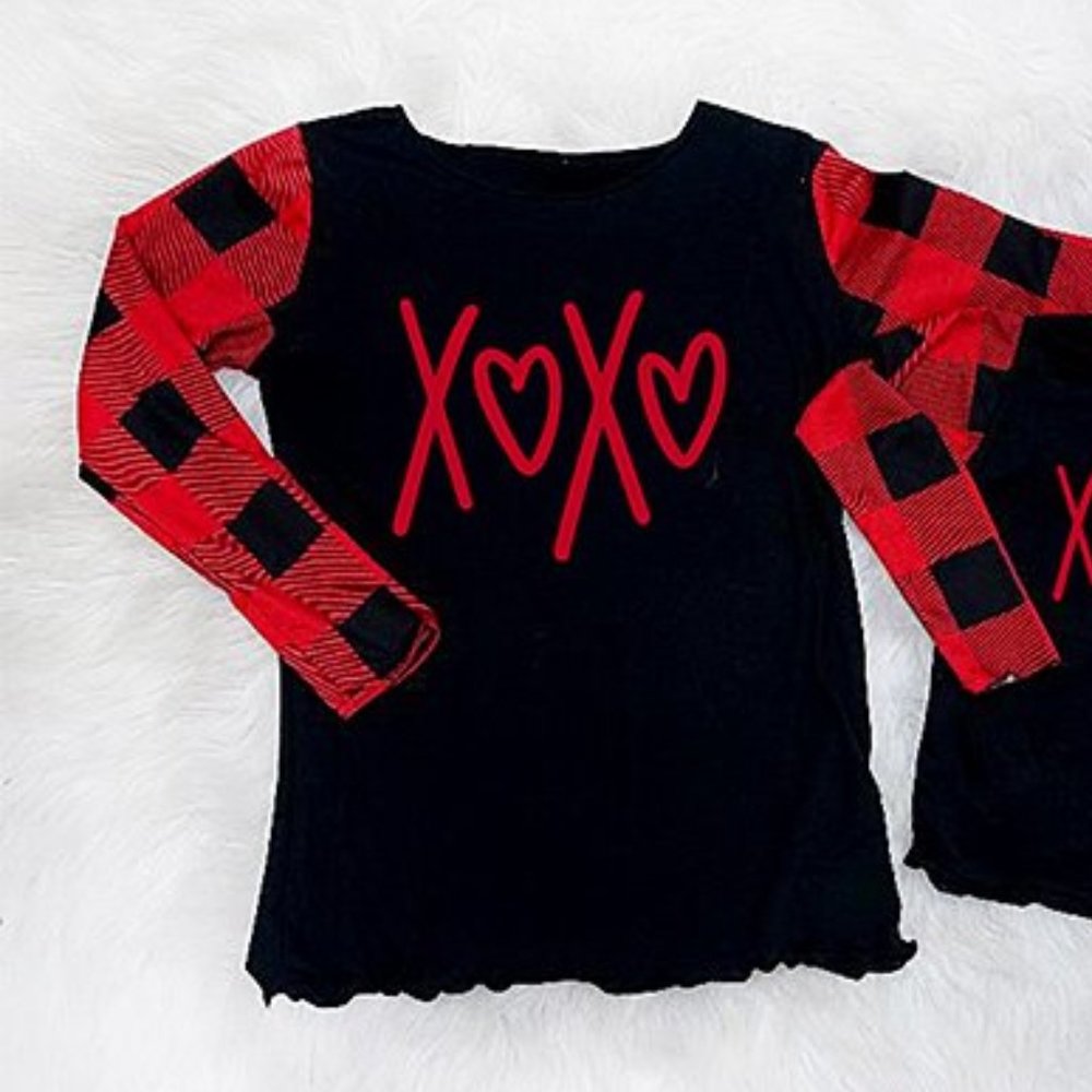 NWT  ❤️Black & Red Buffalo Check 'XOXO' Long-Sleeve Tee - 2X